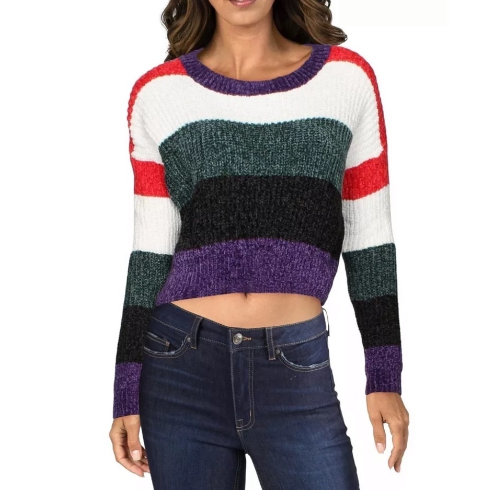 LUV LANE Knit Multicolor Stripe Cropped Sweater